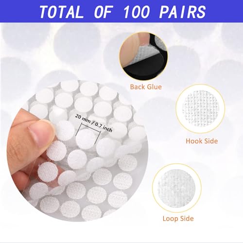 Jubobu Hook and Loop Fastener with Adhesive 100 Pairs Dots Hook,20 MM Diameter with Waterproof Sticky Glue,Suitable for Toy DIY, Daily Life/Office Storage - Image 2