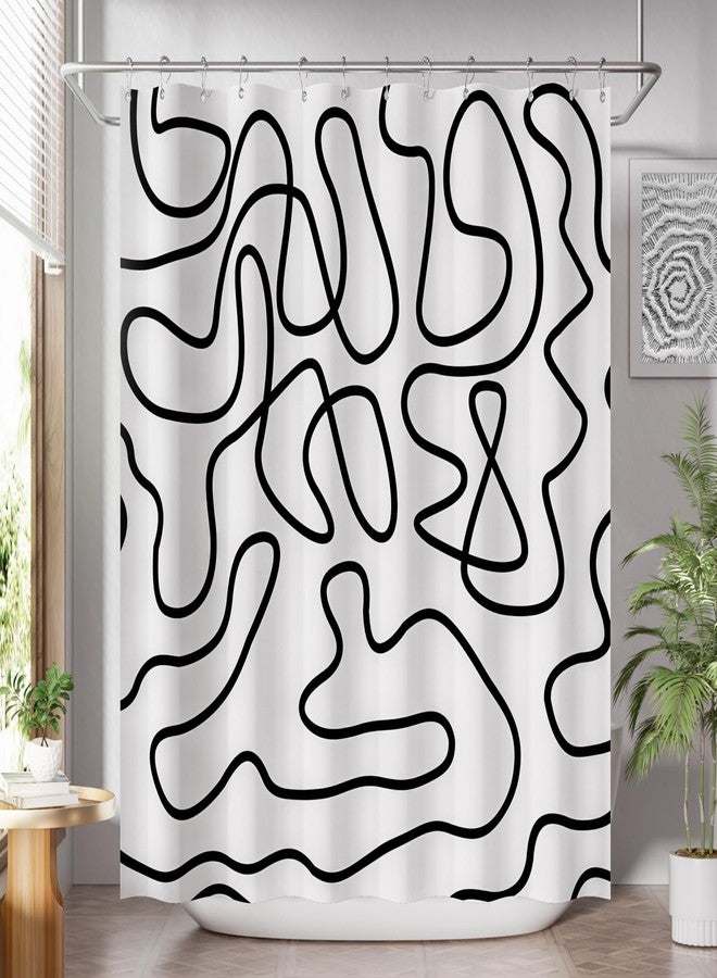 AmazerBath Shower Curtain, Washable Cloth Black and White Shower Curtain Sets with 12 Metal Shower Curtain Hooks, Rustic Abstract Black Lines Art Fabric Shower Curtains for Bathroom Decor, 72x72 Inch - Image 1