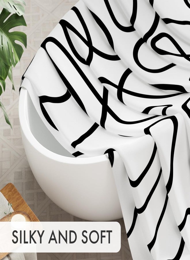 AmazerBath Shower Curtain, Washable Cloth Black and White Shower Curtain Sets with 12 Metal Shower Curtain Hooks, Rustic Abstract Black Lines Art Fabric Shower Curtains for Bathroom Decor, 72x72 Inch - Image 5