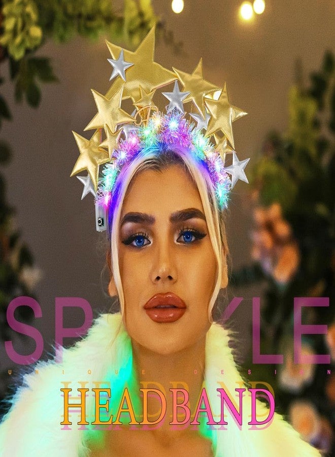 جييرتس طوق شعر مضيء على شكل نجمة من جي إيرتس، ذهبي اللون، بخمسة رؤوس، مزود بإضاءة LED، إكسسوارات شعر احتفالية رائعة للنساء - Image 2