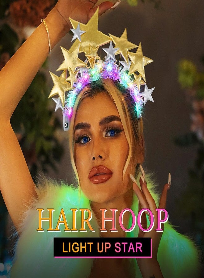 جييرتس طوق شعر مضيء على شكل نجمة من جي إيرتس، ذهبي اللون، بخمسة رؤوس، مزود بإضاءة LED، إكسسوارات شعر احتفالية رائعة للنساء - Image 4