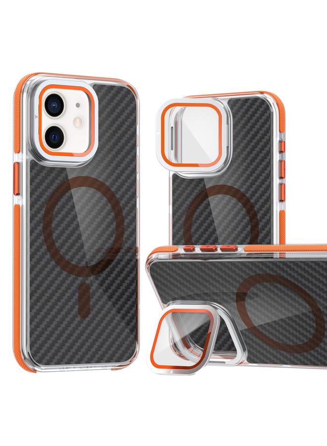 Zaboon Case For iPhone 12 Pro / 12 Magsafe Dual-Color Carbon Fiber Lens Film Phone Case with Lens Fold Holder - Image 1