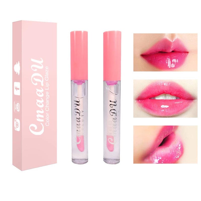 BINGBRUSH 2 Pcs Color Changing Lip Gloss Lip Oil Tinted Pink Magic Mood LipstickTemperature Color Change Lip Stain Lip Balm Longlasting Lips Will Not Dry Out