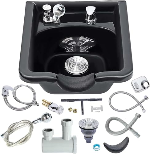 Toriexon Shampoo Bowl for Salons, Black ABS Plastic Shampoo Sink for Home, Easy to Clean and Install Salon Shampoo Bowls for Hair Stylist - Image 1