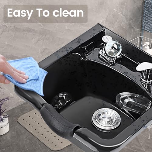 Toriexon Shampoo Bowl for Salons, Black ABS Plastic Shampoo Sink for Home, Easy to Clean and Install Salon Shampoo Bowls for Hair Stylist - Image 4