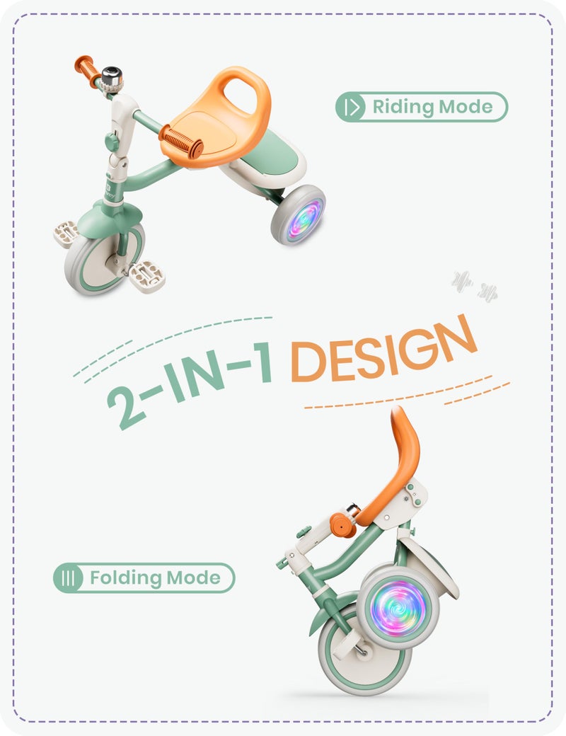 besrey Kids Tricycle with Flash Wheels for Ages 18 Months to 5 Years, Toddler Tricycle with Bell, Kids Tricycle, Gift for 2-5 Year Olds, Gift and Toy for Boys and Girls, Tricycle for Toddlers, Green - Image 4