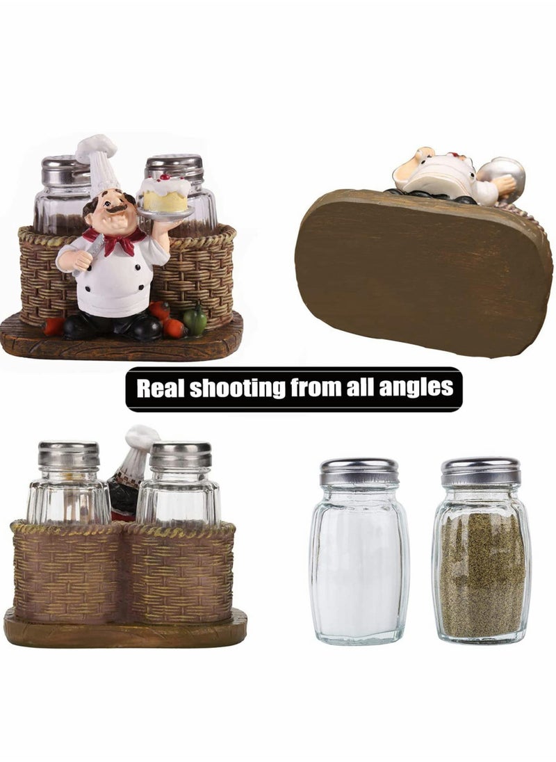 Excefore - Glass Spice Jars Salt and Pepper Shakers Set Chef Statue Decorative Spice Organizer Home Decor Kitchen Crafts for Family Kitchen Restaurant Cafe Bakery Restaurant Seasoning Jar - Image 1
