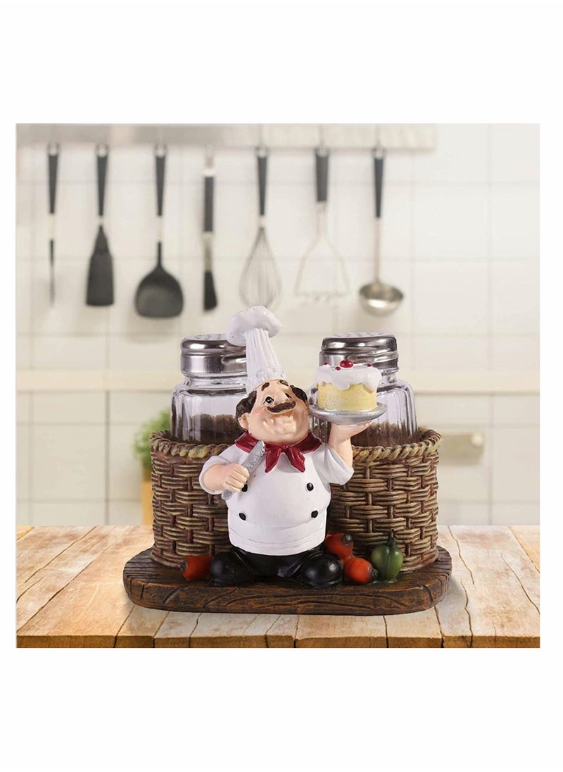 Excefore - Glass Spice Jars Salt and Pepper Shakers Set Chef Statue Decorative Spice Organizer Home Decor Kitchen Crafts for Family Kitchen Restaurant Cafe Bakery Restaurant Seasoning Jar - Image 1