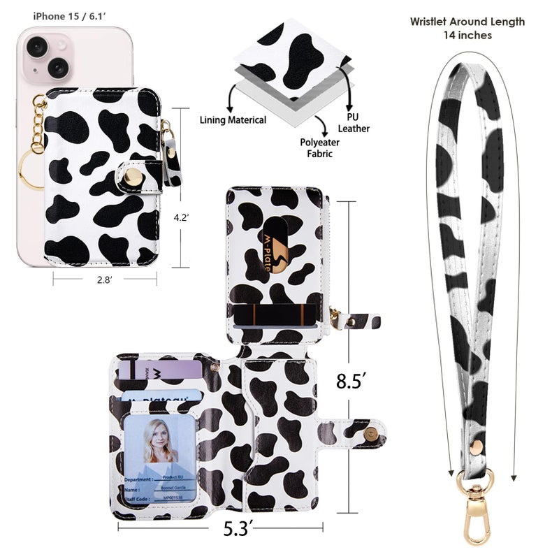 M-Plateau Wallet, Womens card Holder Leather Keychain Wallet With Zipper Coin Pocket ID Window Wrist Strap Gift Box (Cow Print) - Image 5