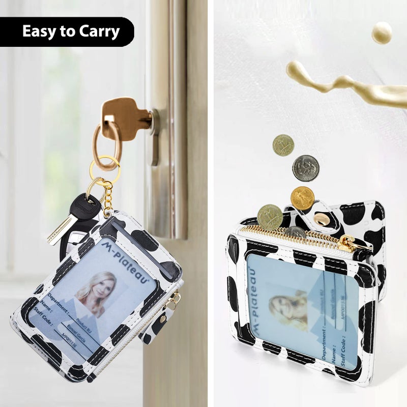 M-Plateau Wallet, Womens card Holder Leather Keychain Wallet With Zipper Coin Pocket ID Window Wrist Strap Gift Box (Cow Print) - Image 3