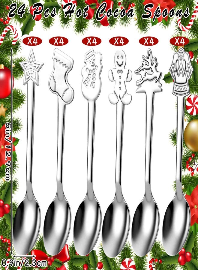 Potchen 24 Pcs Christmas Hot Chocolate Spoons Stainless Steel Tea Coffee Christmas Stirring Spoon for Dessert Cake Candy Mixing Baking Marshmallow Cocoa Bar Supplies(6 Style) - Image 2