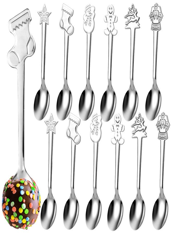 Potchen 24 Pcs Christmas Hot Chocolate Spoons Stainless Steel Tea Coffee Christmas Stirring Spoon for Dessert Cake Candy Mixing Baking Marshmallow Cocoa Bar Supplies(6 Style) - Image 1
