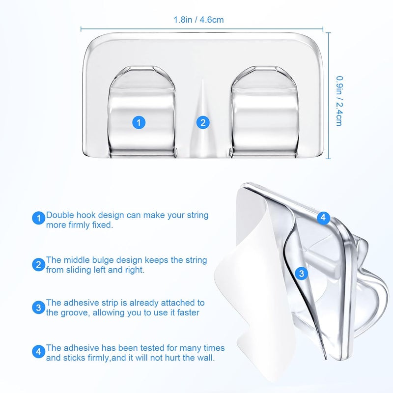Hetyue Hooks for Outdoor String Lights Clips: 26Pcs Heavy Duty Light Hook with Waterproof Adhesive Strips - Outside Clear Cord Holders for Hanging Christmas Lighting - Outdoors Sticky Clip - Image 3