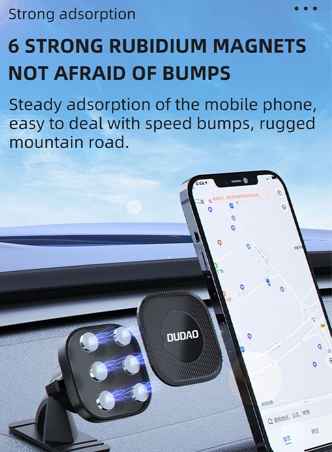DUDAO Magnetic Car Phone Holder, Dashboard Car Mount, 360° Rotation, Strong Grip for All Smartphones, with Two Magnetic Stickers - Image 2