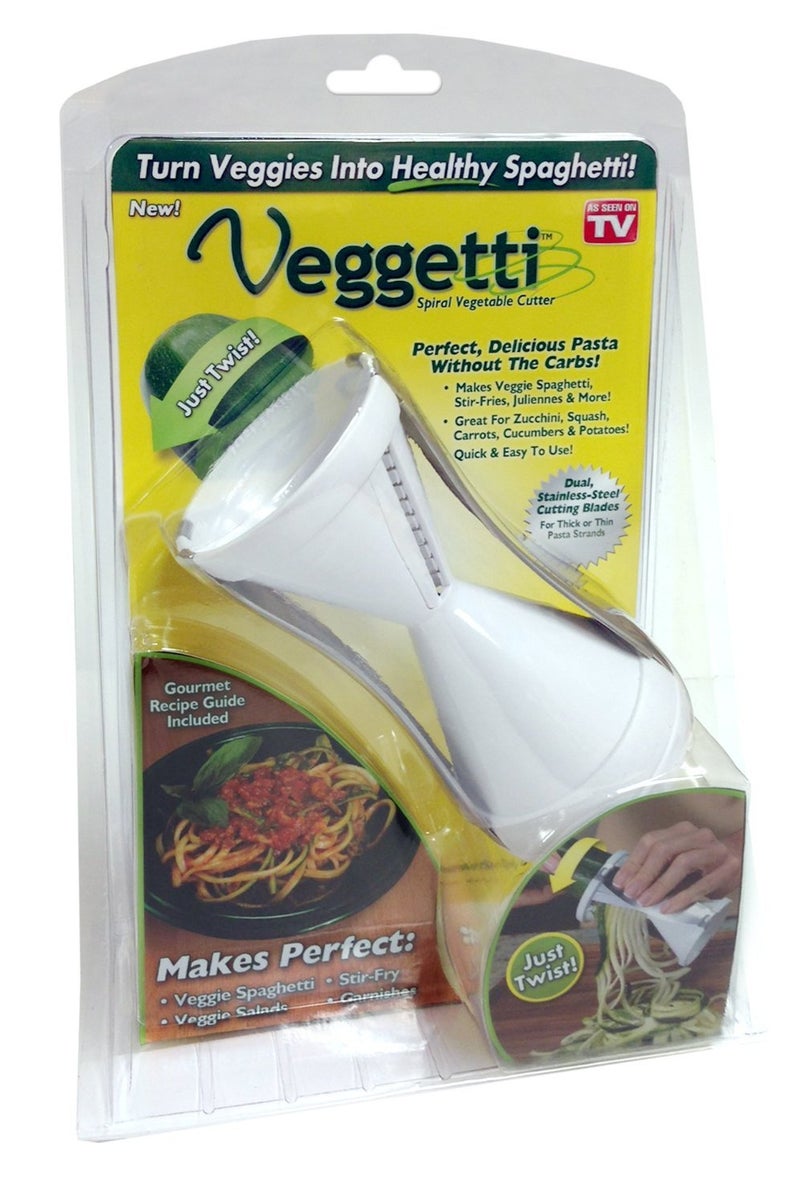 Ontel Veggetti Veggie Slicer, Dual Stainless Steel Blade Vegetable Cutter for Thick or Thin Noodle, Works with Zucchini, Squash, Cucumbers, Carrots, and more, 2.76"L x 2.76"W x 6.32"H, White - Image 2