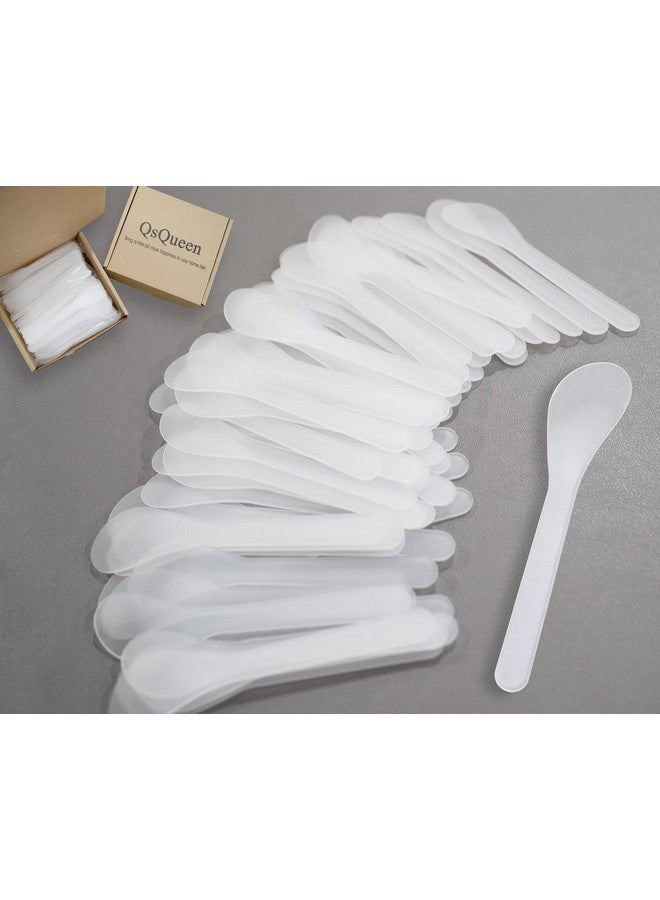 QsQueen 100 Pcs Of White Color Cosmetic Spatula For Makeup Face Mask Plastic Spoon Disposable Makeup Tools For Mixing And Sampling 4.88'' X 1.06”/Spatulas Skin Care Facial Cream Mask Spatula - Image 1