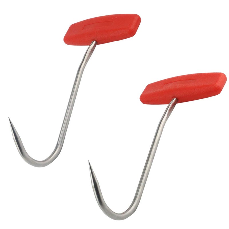 Tinsow خطاطيف لحم Tinsow 2PCS لذبح الحيوانات، خطاطيف عظمية على شكل T مع مقبض 6 بوصة، مجموعة أدوات جزار من الفولاذ المقاوم للصدأ (برتقالي x2) - Image 1