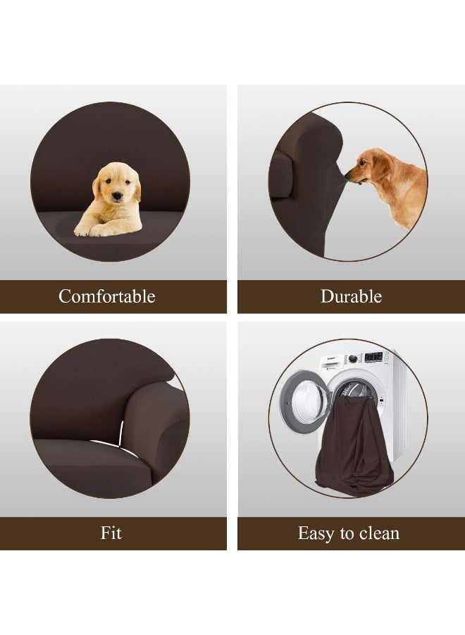 Easy-Going EasyGoing 2 Pieces Microfiber Stretch Sofa Slipcover  Spandex Soft Fitted Sofa Couch Cover Washable Furniture Protector with Elastic Bottom KidsPet Oversized Sofa Chocolate - Image 3