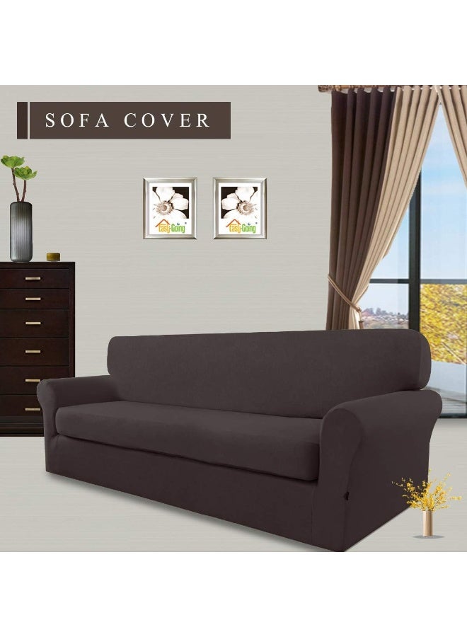 Easy-Going EasyGoing 2 Pieces Microfiber Stretch Sofa Slipcover  Spandex Soft Fitted Sofa Couch Cover Washable Furniture Protector with Elastic Bottom KidsPet Oversized Sofa Chocolate - Image 5