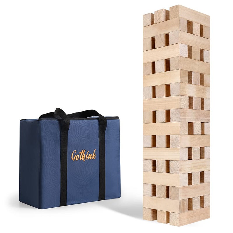 GOTHINK Giant Tumbling Tower Game, Super Large 51pcs Wooden Blocks Stacking Game, Stacking to Over 6 Feet, Jumbo Timber Blocks with Carry Bag, Jumbo Outdoor Indoor Game Toy Gift for Kids and Adults - Image 1
