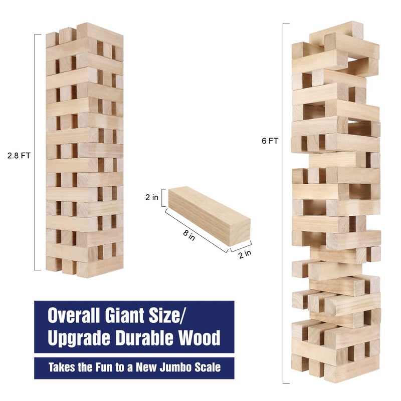 GOTHINK Giant Tumbling Tower Game, Super Large 51pcs Wooden Blocks Stacking Game, Stacking to Over 6 Feet, Jumbo Timber Blocks with Carry Bag, Jumbo Outdoor Indoor Game Toy Gift for Kids and Adults - Image 2