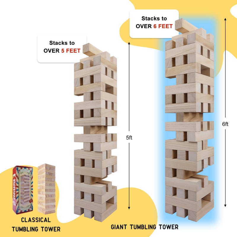 GOTHINK Giant Tumbling Tower Game, Super Large 51pcs Wooden Blocks Stacking Game, Stacking to Over 6 Feet, Jumbo Timber Blocks with Carry Bag, Jumbo Outdoor Indoor Game Toy Gift for Kids and Adults - Image 4