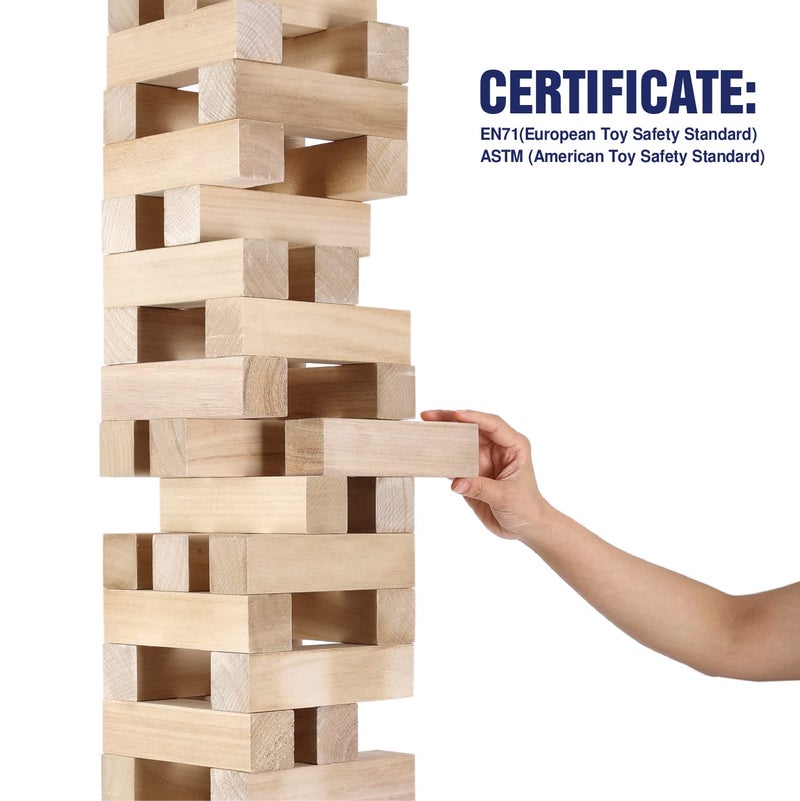 GOTHINK Giant Tumbling Tower Game, Super Large 51pcs Wooden Blocks Stacking Game, Stacking to Over 6 Feet, Jumbo Timber Blocks with Carry Bag, Jumbo Outdoor Indoor Game Toy Gift for Kids and Adults - Image 3