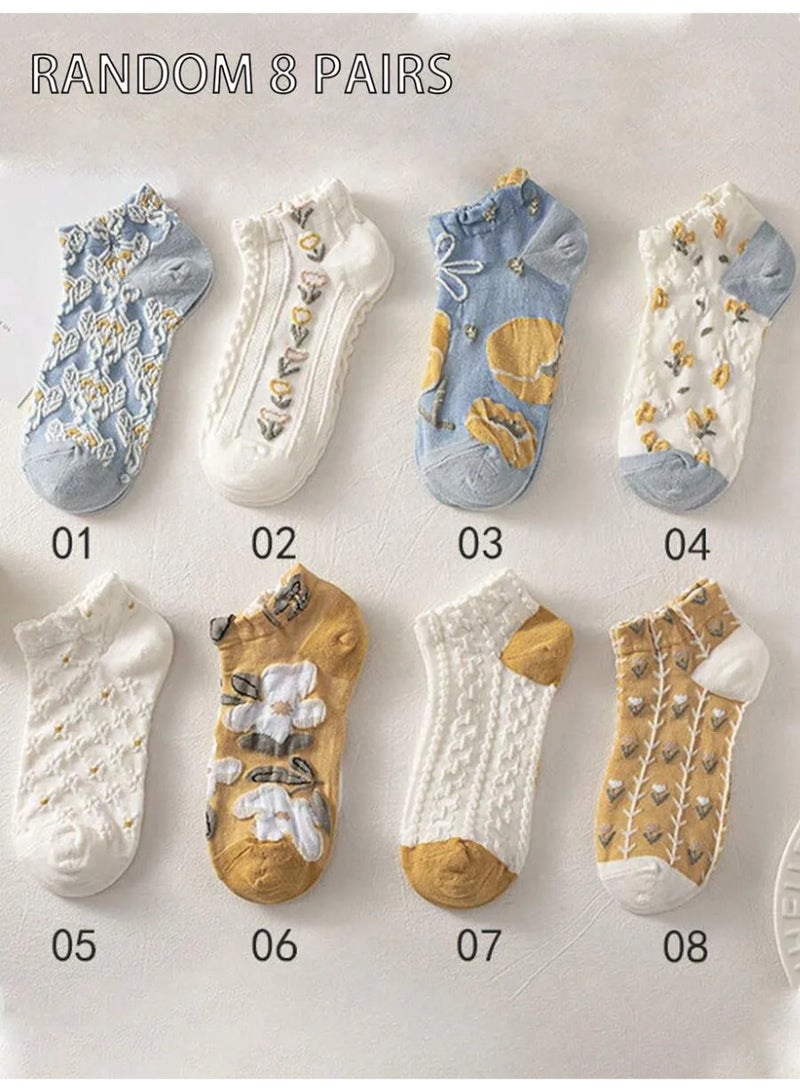 8 Pairs of Women’s Ditsy Floral Ankle Socks (Random Assortment) - Image 1