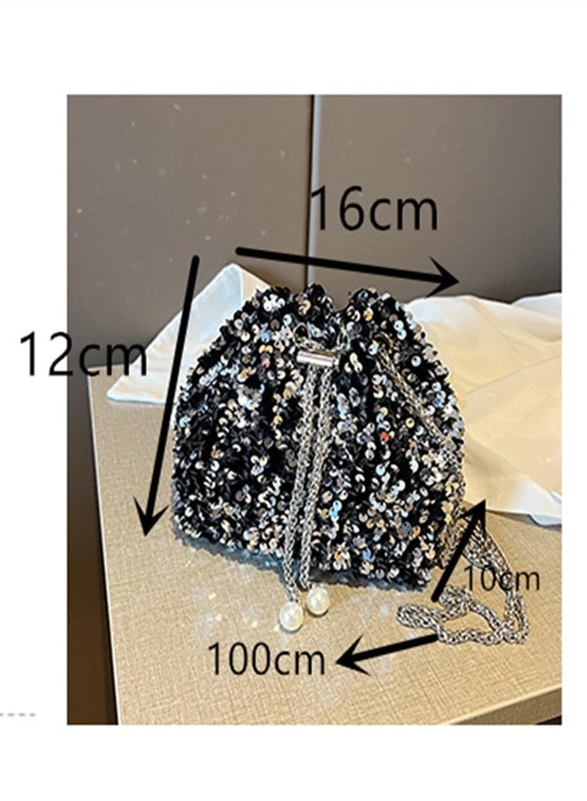 Sither حقيبة سيثر النسائية المسائية حقيبة لامعة للنساء لؤلؤة حقيبة متلألئة لحفلة (أسود) - Image 5