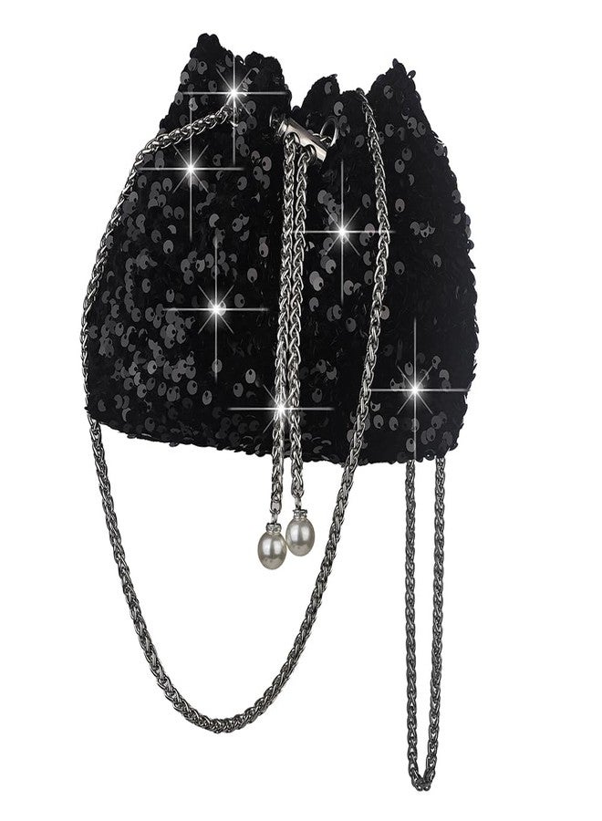 Sither حقيبة سيثر النسائية المسائية حقيبة لامعة للنساء لؤلؤة حقيبة متلألئة لحفلة (أسود) - Image 1