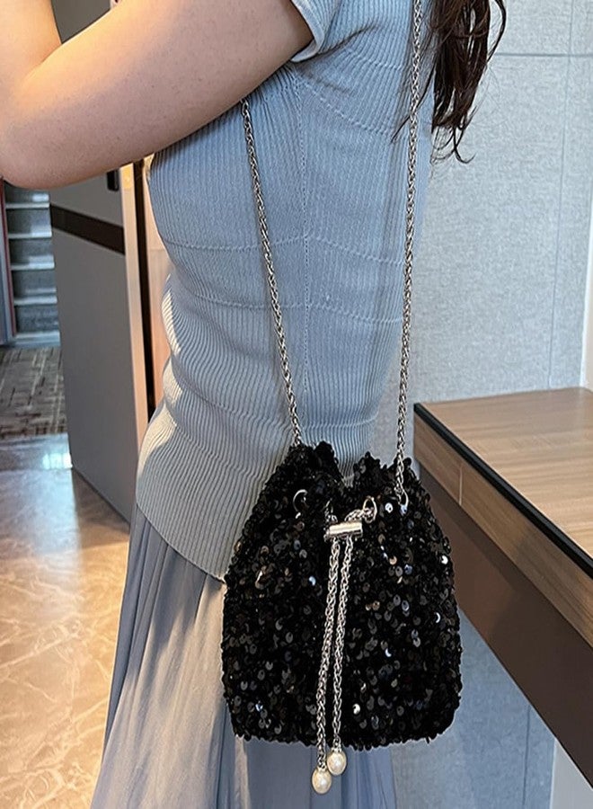 Sither حقيبة سيثر النسائية المسائية حقيبة لامعة للنساء لؤلؤة حقيبة متلألئة لحفلة (أسود) - Image 2