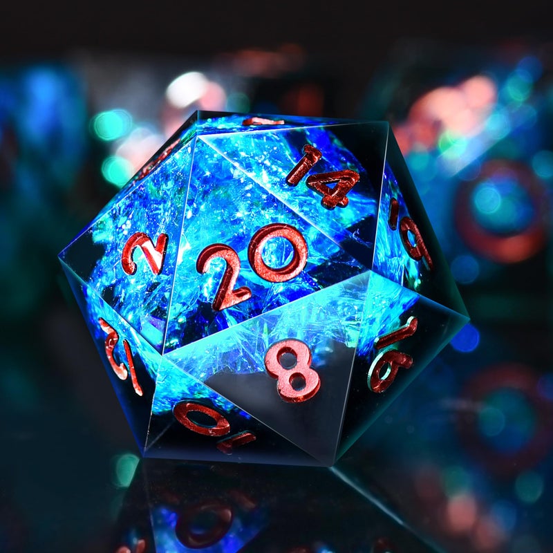 AUSTOR 7-Die DND Dice Set, Handmade Sharp Edge Polyhedral Dice for Dungeons and Dragons RPG MTG Table Gamesï¼ˆBlack & Blueï¼‰ - Image 5