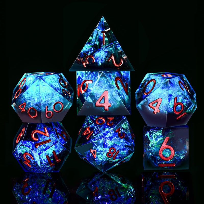 AUSTOR 7-Die DND Dice Set, Handmade Sharp Edge Polyhedral Dice for Dungeons and Dragons RPG MTG Table Gamesï¼ˆBlack & Blueï¼‰ - Image 3