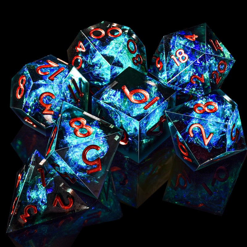 AUSTOR 7-Die DND Dice Set, Handmade Sharp Edge Polyhedral Dice for Dungeons and Dragons RPG MTG Table Gamesï¼ˆBlack & Blueï¼‰ - Image 4