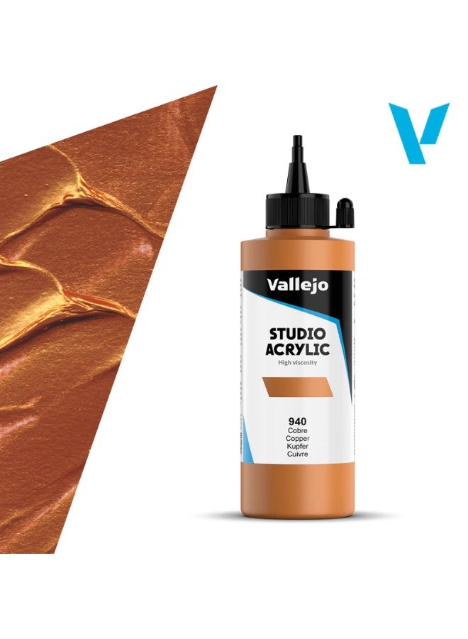 ألوان أكريليك احترافية للفنانين والاستوديوهات - لون نحاسي، بلمسة نهائية معدنية غنية بالأصباغ على القماش والخشب - ٢٠٠ مل