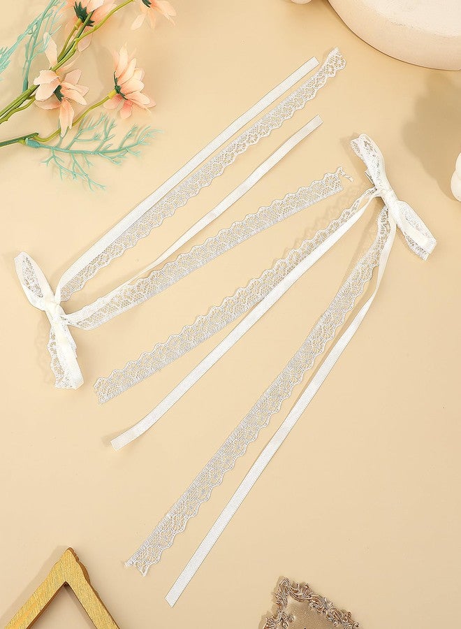Aeaocvo 2Pcs White Lace Hair Bow Clips, Lace Hair Bow with Long Tail, Ribbon Bows for Hair, Cute Hair Ribbons, Ribbon Bows Satin Hair Clip for Hair Design - Image 3