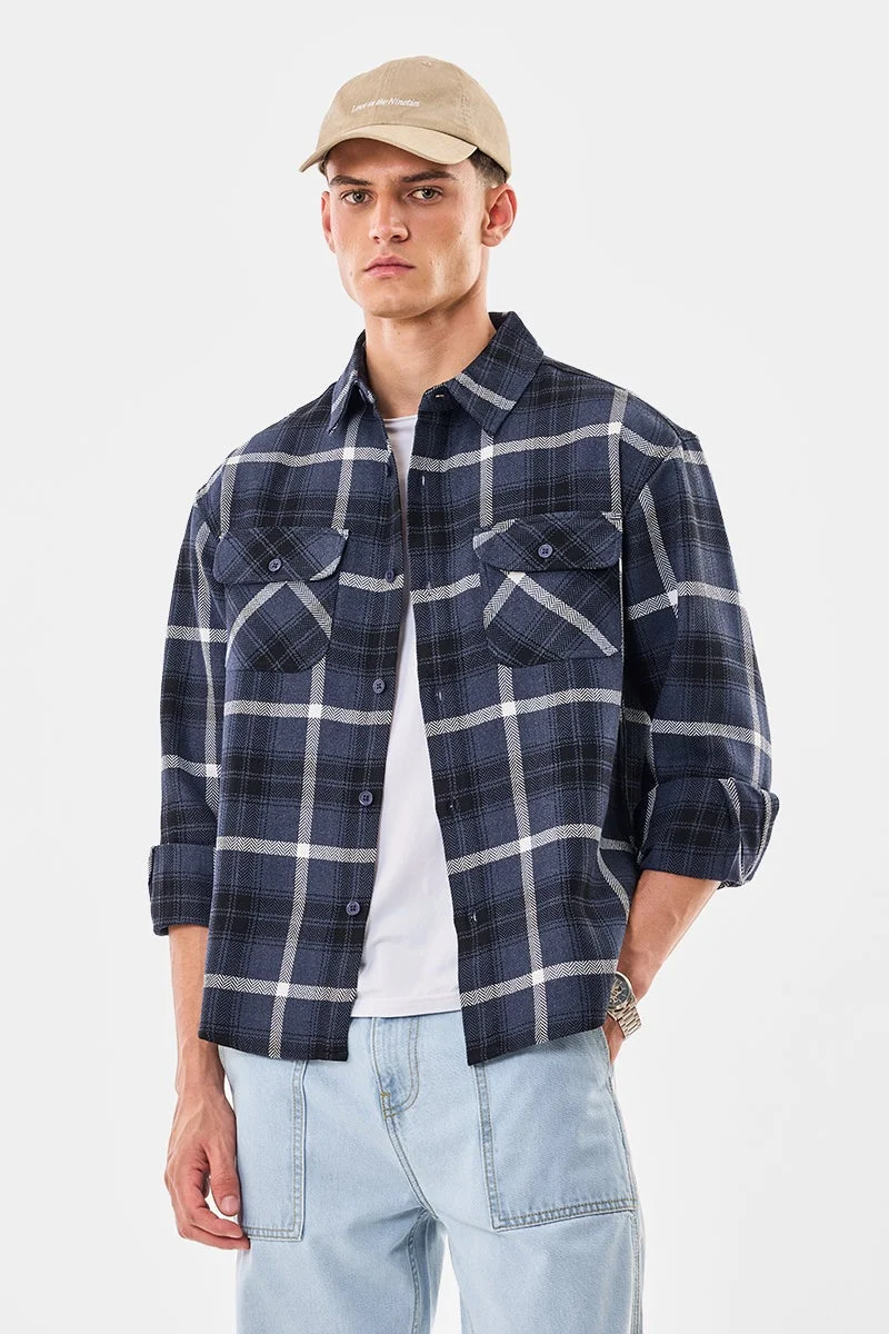 SNITCH Double Pocket Relaxed Fit Plaid Overshirt