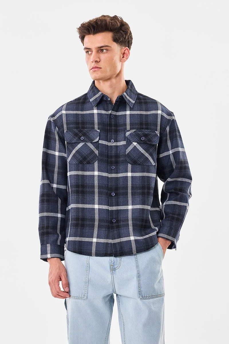 SNITCH Double Pocket Relaxed Fit Plaid Overshirt