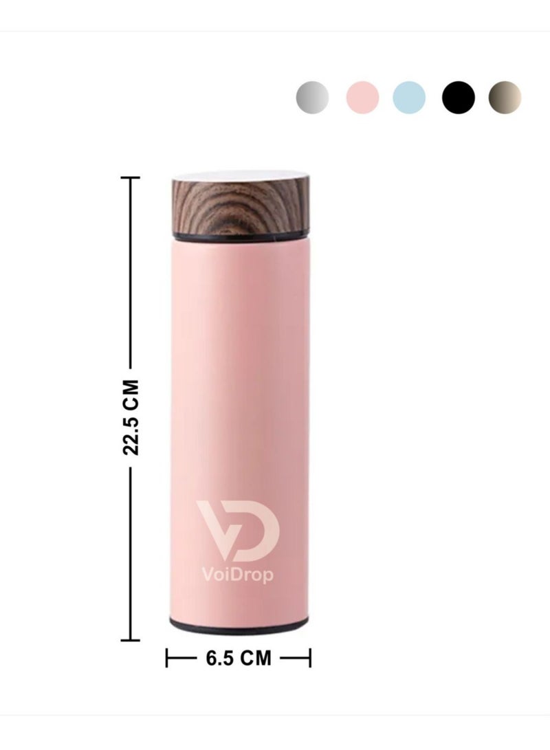 Insulated Water Bottle 16OZ 500ml Stainless Steel Water Bottles Water Bottle With Wooden Design lid Water Filter bottle For Travel School Water Bottle Lightweight Water Bottle (Peach)  - Image 2