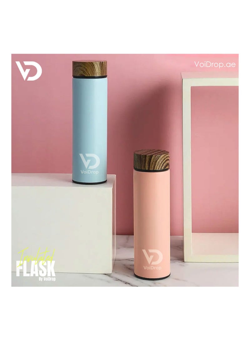 Insulated Water Bottle 16OZ 500ml Stainless Steel Water Bottles Water Bottle With Wooden Design lid Water Filter bottle For Travel School Water Bottle Lightweight Water Bottle (Peach)  - Image 4