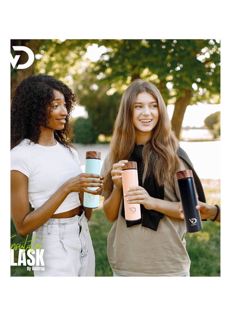 Insulated Water Bottle 16OZ 500ml Stainless Steel Water Bottles Water Bottle With Wooden Design lid Water Filter bottle For Travel School Water Bottle Lightweight Water Bottle (Peach)  - Image 5