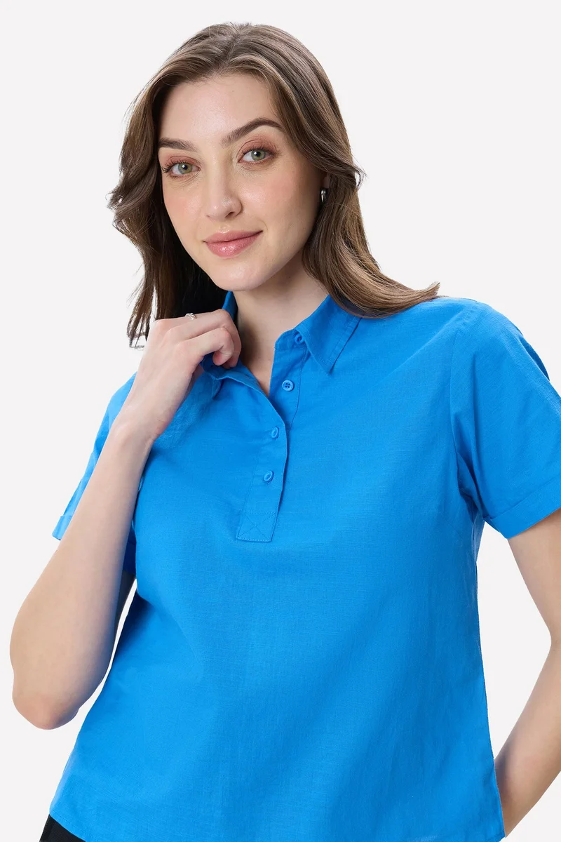 Virgio  Solid Cotton Rolled-Up Sleeve Shirt for Women for Women | Best Price UAE