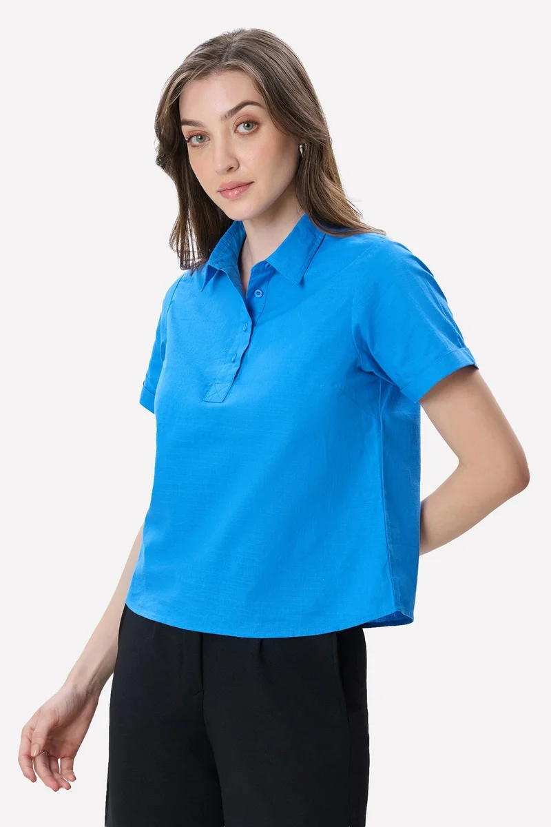 Virgio  Solid Cotton Rolled-Up Sleeve Shirt for Women for Women | Best Price UAE