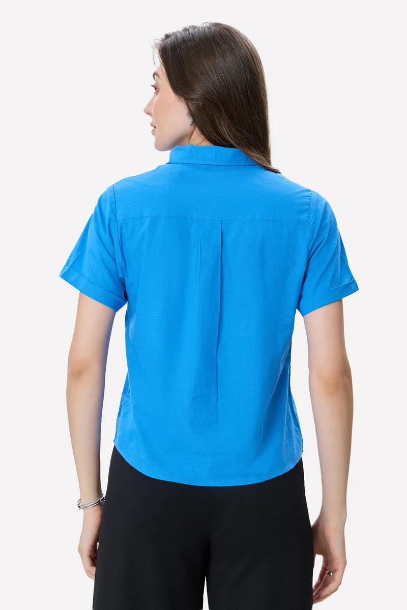 Virgio  Solid Cotton Rolled-Up Sleeve Shirt for Women for Women | Best Price UAE