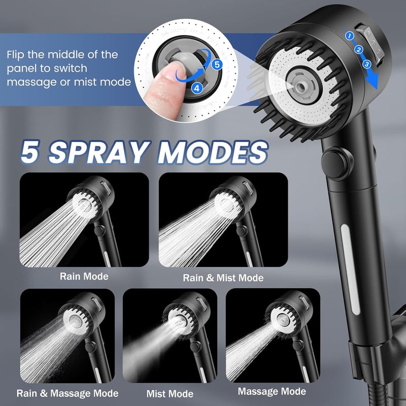 Vatex Filtered Shower Head with Handheld, High Pressure 5-Spray Shower Head with Filters for Hard Water, ON/OFF Switch Showerhead for Pets Bath, Shower Heads Filter - Remove Chlorine, Reduce Dry Itchy Skin - Image 5