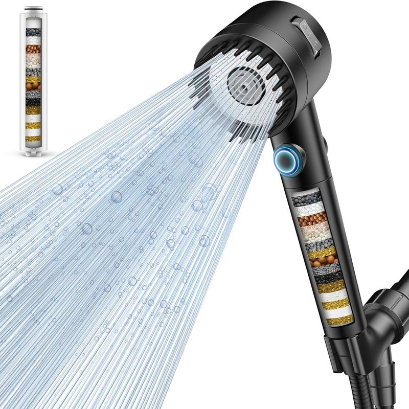 Vatex Filtered Shower Head with Handheld, High Pressure 5-Spray Shower Head with Filters for Hard Water, ON/OFF Switch Showerhead for Pets Bath, Shower Heads Filter - Remove Chlorine, Reduce Dry Itchy Skin - Image 1
