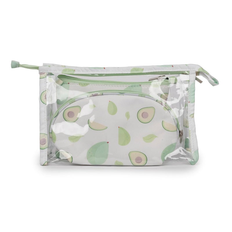 QIPS Set of 3 Cosmetic Pouches – Small, Medium & Large Makeup Bags for Women | Travel Toiletry Organizer Set with Zipper | Multipurpose Vanity Pouch for Luggage, Purse & Suitcase (Avocado) - Image 2