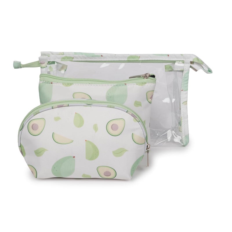QIPS Set of 3 Cosmetic Pouches – Small, Medium & Large Makeup Bags for Women | Travel Toiletry Organizer Set with Zipper | Multipurpose Vanity Pouch for Luggage, Purse & Suitcase (Avocado) - Image 1