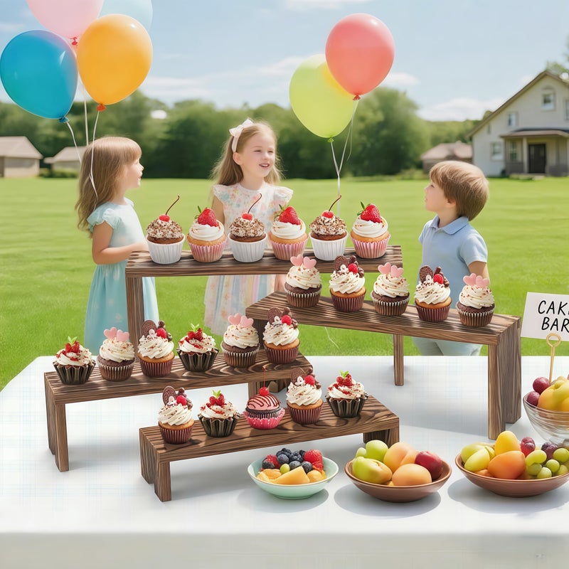 Mogenxoye Large 2 Set wood tone Wooden Tiered Display Stands 4 Tier Stackable Pine Wood Display Risers, Suitable for Vendor Events, Cupcake Stands, cake stand Wooden Dessert Table Sets, Vendor Booth Displays,Cosmetic & Perfume Display Tools, Kitchen Spice Storage, Outdoor Party Food Displays display stands(Sizes: 12 Inches, 11.2 Inches, 10.4 Inches, 9.6 Inches) - Image 5