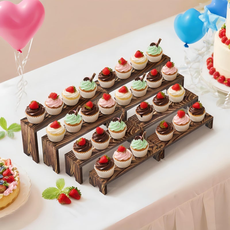 Mogenxoye Large 2 Set wood tone Wooden Tiered Display Stands 4 Tier Stackable Pine Wood Display Risers, Suitable for Vendor Events, Cupcake Stands, cake stand Wooden Dessert Table Sets, Vendor Booth Displays,Cosmetic & Perfume Display Tools, Kitchen Spice Storage, Outdoor Party Food Displays display stands(Sizes: 12 Inches, 11.2 Inches, 10.4 Inches, 9.6 Inches) - Image 2